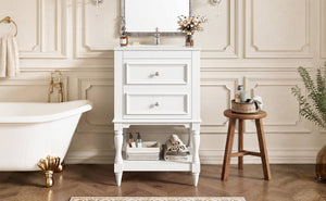 English Elm 20'' Retro Bathroom Vanity with Ceramic Sink Open Shelf and 2 Drawers for Small Baths White N710P458422K