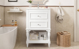 English Elm 20'' Retro Bathroom Vanity with Ceramic Sink Open Shelf and 2 Drawers for Small Baths White N710P458422K