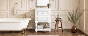 English Elm 20'' Retro Bathroom Vanity with Ceramic Sink Open Shelf and 2 Drawers for Small Baths White N710P458422K