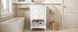 English Elm 20'' Retro Bathroom Vanity with Ceramic Sink Open Shelf and 2 Drawers for Small Baths White N710P458422K