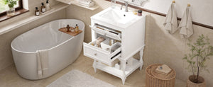 English Elm 20'' Retro Bathroom Vanity with Ceramic Sink Open Shelf and 2 Drawers for Small Baths White N710P458422K