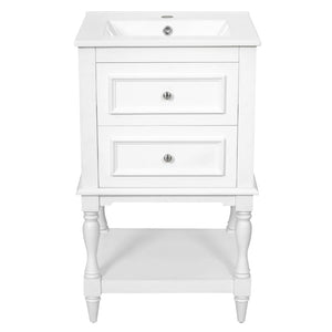 English Elm 20'' Retro Bathroom Vanity with Ceramic Sink Open Shelf and 2 Drawers for Small Baths White N710P458422K