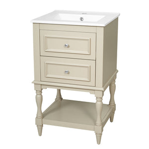 English Elm 20'' Retro Bathroom Vanity with Ceramic Sink Open Shelf and 2 Drawers for Small Baths Beige N710P458422Y
