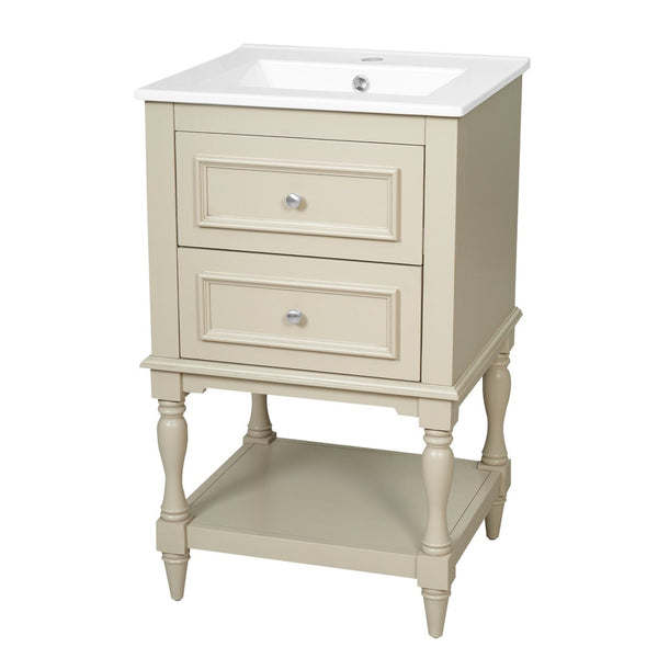 English Elm 20'' Retro Bathroom Vanity with Ceramic Sink Open Shelf and 2 Drawers for Small Baths Beige N710P458422Y