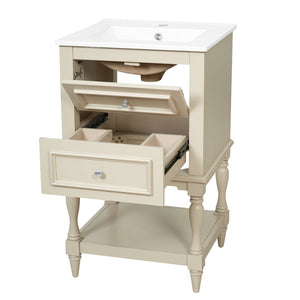 English Elm 20'' Retro Bathroom Vanity with Ceramic Sink Open Shelf and 2 Drawers for Small Baths Beige N710P458422Y