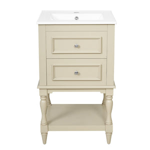 English Elm 20'' Retro Bathroom Vanity with Ceramic Sink Open Shelf and 2 Drawers for Small Baths Beige N710P458422Y