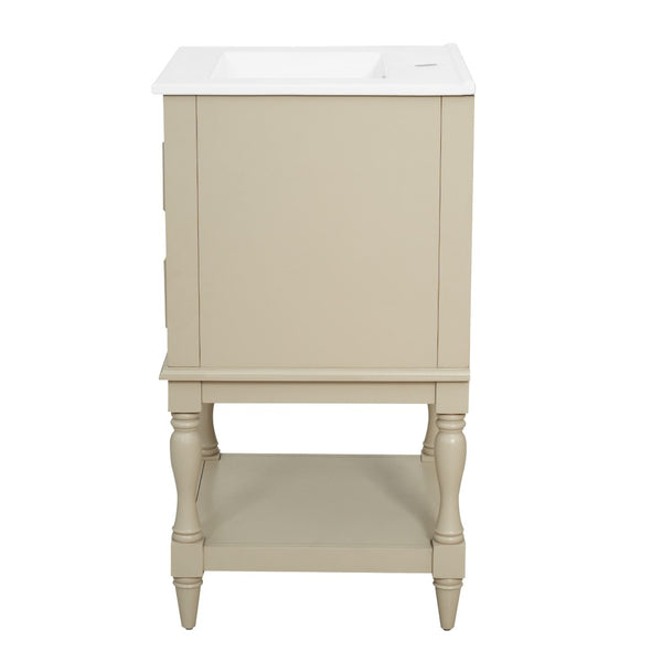 English Elm 20'' Retro Bathroom Vanity with Ceramic Sink Open Shelf and 2 Drawers for Small Baths Beige N710P458422Y