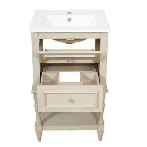 English Elm 20'' Retro Bathroom Vanity with Ceramic Sink Open Shelf and 2 Drawers for Small Baths Beige N710P458422Y
