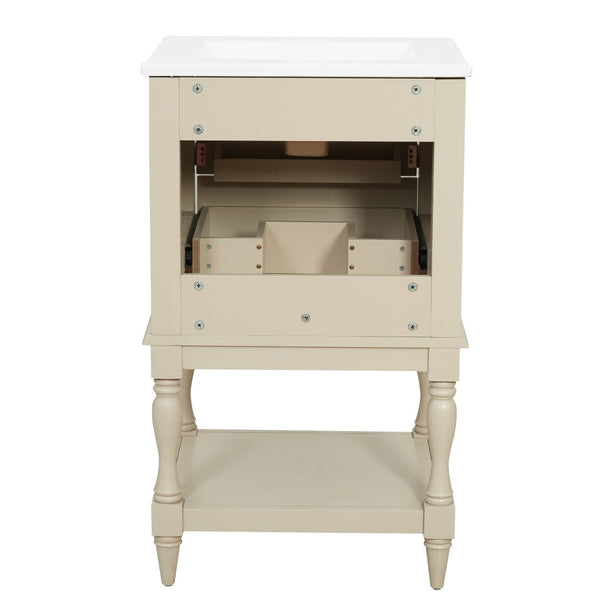 English Elm 20'' Retro Bathroom Vanity with Ceramic Sink Open Shelf and 2 Drawers for Small Baths Beige N710P458422Y
