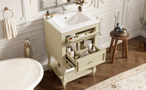 English Elm 20'' Retro Bathroom Vanity with Ceramic Sink Open Shelf and 2 Drawers for Small Baths Beige N710P458422Y