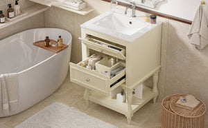 English Elm 20'' Retro Bathroom Vanity with Ceramic Sink Open Shelf and 2 Drawers for Small Baths Beige N710P458422Y