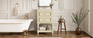 English Elm 20'' Retro Bathroom Vanity with Ceramic Sink Open Shelf and 2 Drawers for Small Baths Beige N710P458422Y