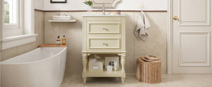English Elm 20'' Retro Bathroom Vanity with Ceramic Sink Open Shelf and 2 Drawers for Small Baths Beige N710P458422Y