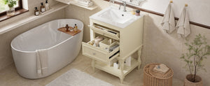 English Elm 20'' Retro Bathroom Vanity with Ceramic Sink Open Shelf and 2 Drawers for Small Baths Beige N710P458422Y
