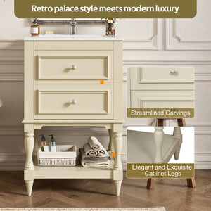 English Elm 20'' Retro Bathroom Vanity with Ceramic Sink Open Shelf and 2 Drawers for Small Baths Beige N710P458422Y