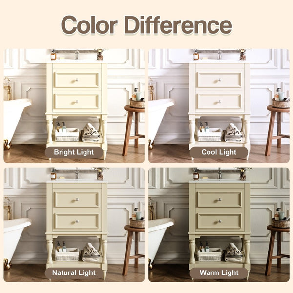 English Elm 20'' Retro Bathroom Vanity with Ceramic Sink Open Shelf and 2 Drawers for Small Baths Beige N710P458422Y