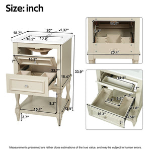 English Elm 20'' Retro Bathroom Vanity with Ceramic Sink Open Shelf and 2 Drawers for Small Baths Beige N710P458422Y