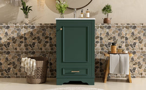 English Elm 20-Inch Freestanding Bathroom Vanity Sage Rubberwood Cabinet with Ceramic Basin Soft Close N710P458427F