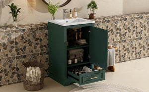 English Elm 20-Inch Freestanding Bathroom Vanity Sage Rubberwood Cabinet with Ceramic Basin Soft Close N710P458427F