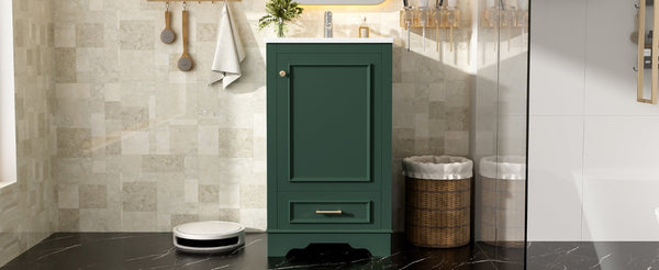 English Elm 20-Inch Freestanding Bathroom Vanity Sage Rubberwood Cabinet with Ceramic Basin Soft Close N710P458427F