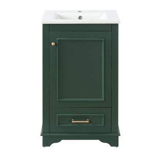 English Elm 20-Inch Freestanding Bathroom Vanity Sage Rubberwood Cabinet with Ceramic Basin Soft Close N710P458427F