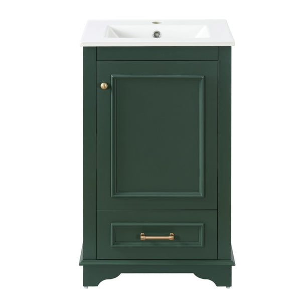 English Elm 20-Inch Freestanding Bathroom Vanity Sage Rubberwood Cabinet with Ceramic Basin Soft Close N710P458427F