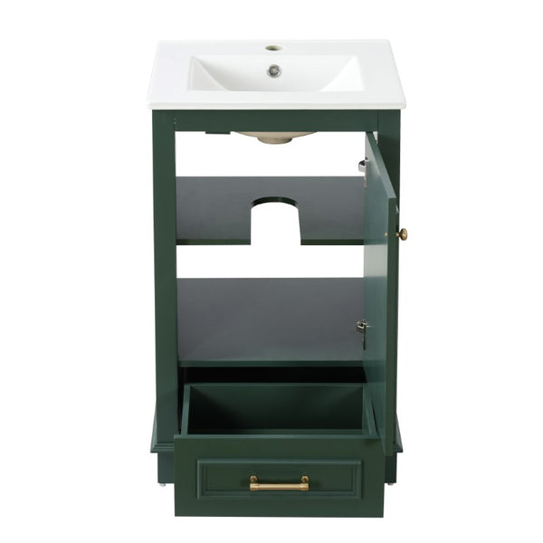 English Elm 20-Inch Freestanding Bathroom Vanity Sage Rubberwood Cabinet with Ceramic Basin Soft Close N710P458427F