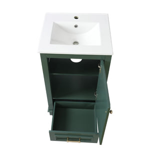 English Elm 20-Inch Freestanding Bathroom Vanity Sage Rubberwood Cabinet with Ceramic Basin Soft Close N710P458427F