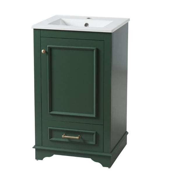 English Elm 20-Inch Freestanding Bathroom Vanity Sage Rubberwood Cabinet with Ceramic Basin Soft Close N710P458427F
