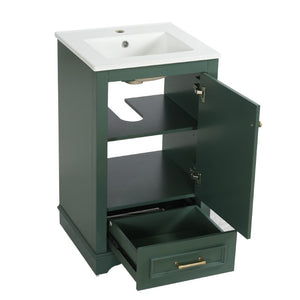 English Elm 20-Inch Freestanding Bathroom Vanity Sage Rubberwood Cabinet with Ceramic Basin Soft Close N710P458427F