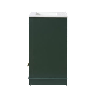 English Elm 20-Inch Freestanding Bathroom Vanity Sage Rubberwood Cabinet with Ceramic Basin Soft Close N710P458427F