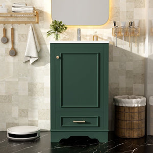 English Elm 20-Inch Freestanding Bathroom Vanity Sage Rubberwood Cabinet with Ceramic Basin Soft Close N710P458427F