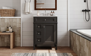 English Elm 24 Inch French Inspired Bathroom Vanity with Ceramic Sink Soft Close Drawers and Cabinet Black N710P458431B