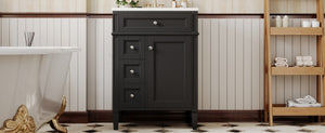 English Elm 24 Inch French Inspired Bathroom Vanity with Ceramic Sink Soft Close Drawers and Cabinet Black N710P458431B