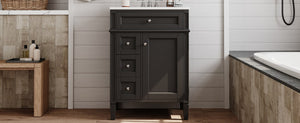 English Elm 24 Inch French Inspired Bathroom Vanity with Ceramic Sink Soft Close Drawers and Cabinet Black N710P458431B