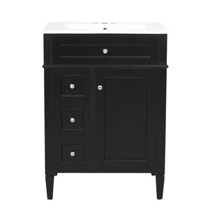 English Elm 24 Inch French Inspired Bathroom Vanity with Ceramic Sink Soft Close Drawers and Cabinet Black N710P458431B