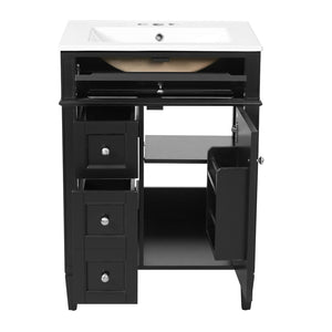 English Elm 24 Inch French Inspired Bathroom Vanity with Ceramic Sink Soft Close Drawers and Cabinet Black N710P458431B