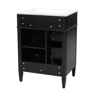 English Elm 24 Inch French Inspired Bathroom Vanity with Ceramic Sink Soft Close Drawers and Cabinet Black N710P458431B