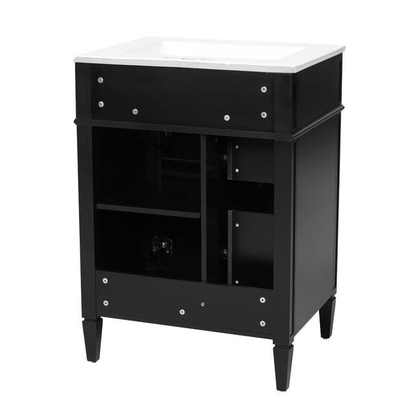 English Elm 24 Inch French Inspired Bathroom Vanity with Ceramic Sink Soft Close Drawers and Cabinet Black N710P458431B