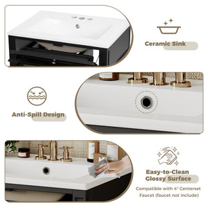 English Elm 24 Inch French Inspired Bathroom Vanity with Ceramic Sink Soft Close Drawers and Cabinet Black N710P458431B