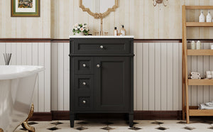 English Elm 24 Inch French Inspired Bathroom Vanity with Ceramic Sink Soft Close Drawers and Cabinet Black N710P458431B