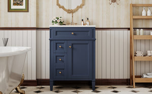 English Elm 24'' French Inspired Single Sink Vanity Solid Wood Legs Blue Lacquer 3 Drawer Storage N710P458431C