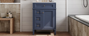 English Elm 24'' French Inspired Single Sink Vanity Solid Wood Legs Blue Lacquer 3 Drawer Storage N710P458431C