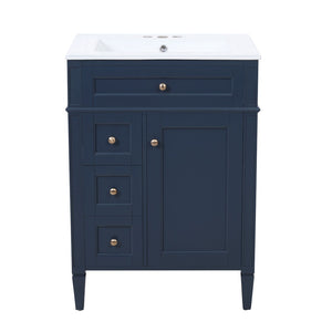 English Elm 24'' French Inspired Single Sink Vanity Solid Wood Legs Blue Lacquer 3 Drawer Storage N710P458431C