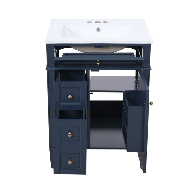 English Elm 24'' French Inspired Single Sink Vanity Solid Wood Legs Blue Lacquer 3 Drawer Storage N710P458431C