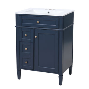 English Elm 24'' French Inspired Single Sink Vanity Solid Wood Legs Blue Lacquer 3 Drawer Storage N710P458431C