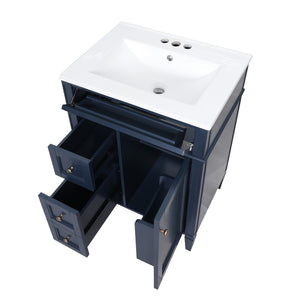 English Elm 24'' French Inspired Single Sink Vanity Solid Wood Legs Blue Lacquer 3 Drawer Storage N710P458431C