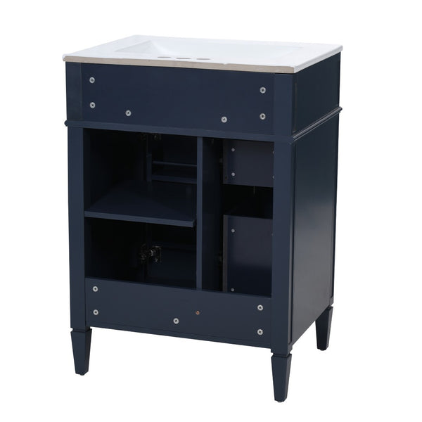 English Elm 24'' French Inspired Single Sink Vanity Solid Wood Legs Blue Lacquer 3 Drawer Storage N710P458431C