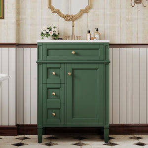English Elm 24 Inch French Inspired Bathroom Vanity with Ceramic Sink Soft Close Drawers and Cabinet Green N710P458431F