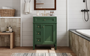 English Elm 24 Inch French Inspired Bathroom Vanity with Ceramic Sink Soft Close Drawers and Cabinet Green N710P458431F